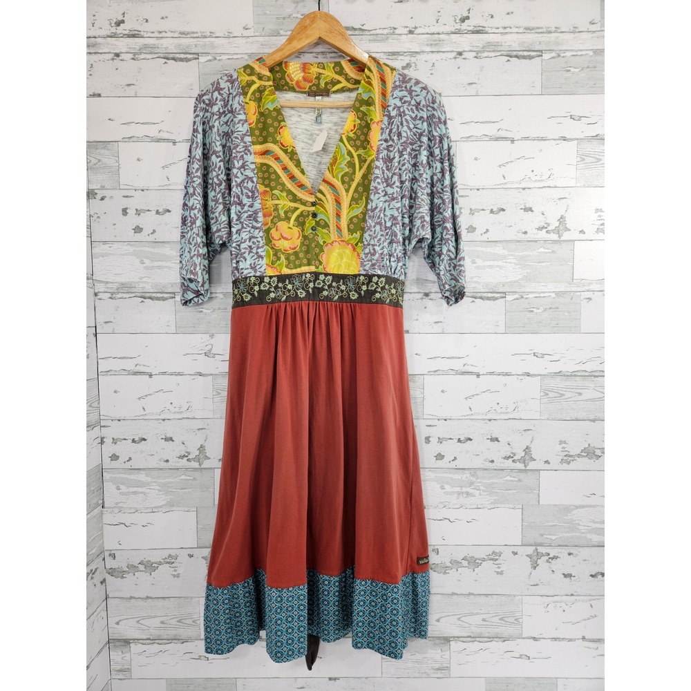 Matilda Jane Womens Mixed Media Patchwork Floral Dress Red Green Blue Medium